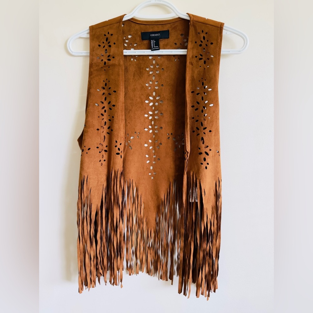 Forever 21 Tan Faux Suede Cut-Out Top